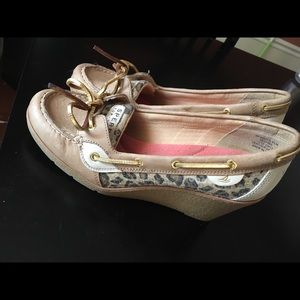 Leopard sequin speedy top-sides wedge heels